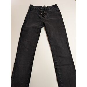 L&M Black Side Lace Up Rocker Jeans Grommet Lacing Punk Goth Size 5